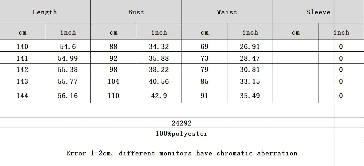 Measurement chart for clothing with centimeter and inch measurements.