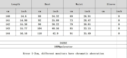 Measurement chart for clothing with centimeter and inch measurements.