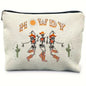 Pouch with skeletons, cacti, and 'Howdy' text on a white background