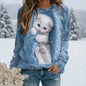 Casual outfit featuring powder blue White Cat 3D Sweatshirt with adorable kitten peeking from pocket, snowy background