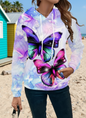 Vibrant purple butterfly 3D print hoodie for women