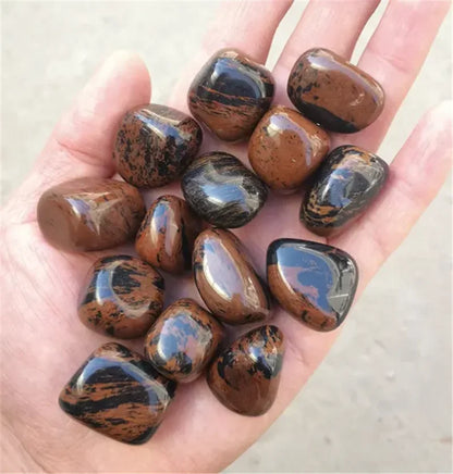 Smooth Red Obsidian tumbled stones with brown and black patterns for grounding and protection - natural crystal energy