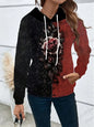 Red and black rose print hoodie for women, casual style