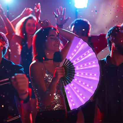 LED Light-Up Foldable Hand Fan – Glowing Neon Bamboo Fan for Dance, Concerts, & Performance Props