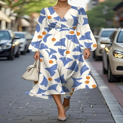 Elegant Floral & Patterned Knee-Length Dresses - Versatile Long Sleeve Casual Chic for Every Occasion