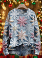 Light blue snowflake 3D sweater with pink star accents