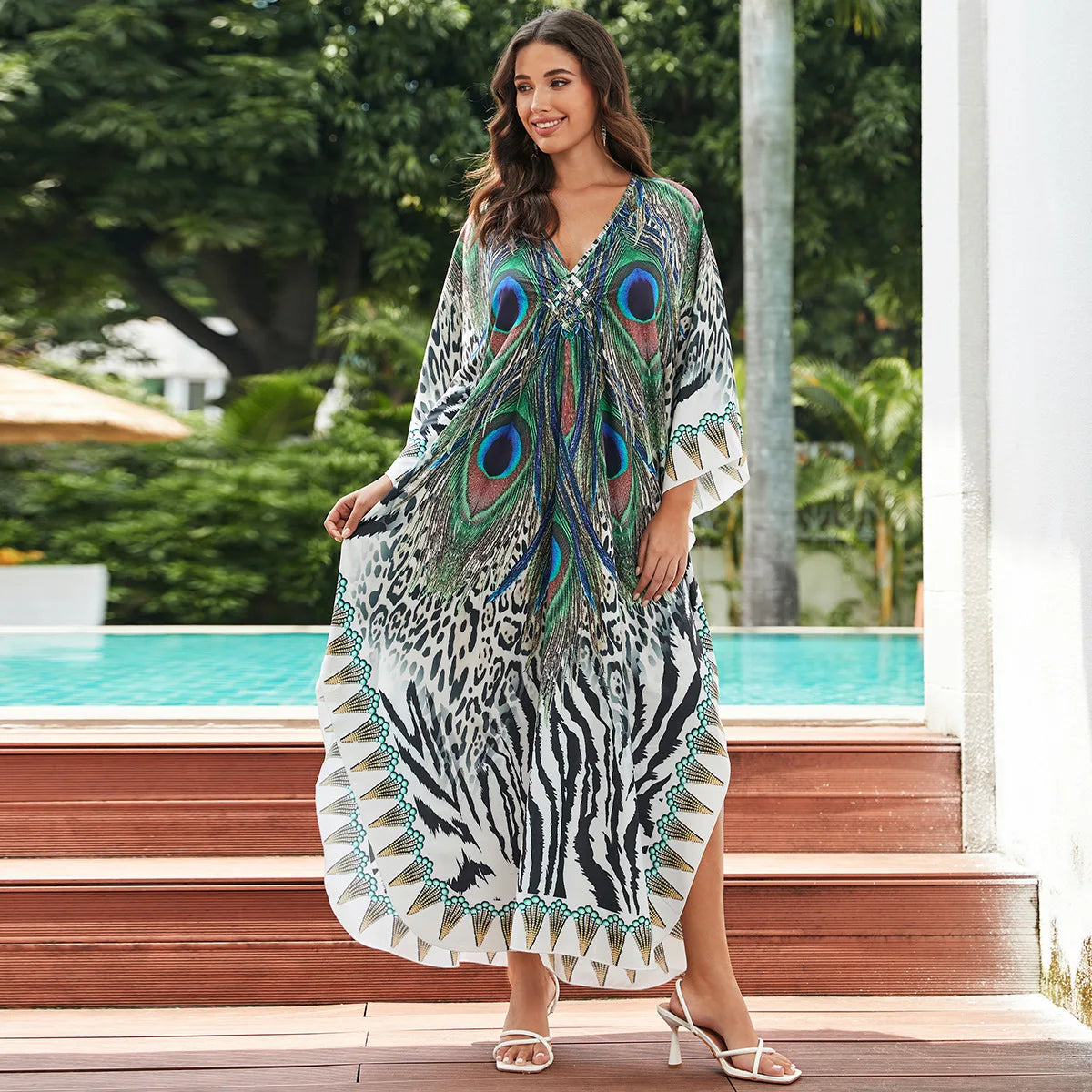 2.Maxi Kaftan Beach Dresses for Women – Artistic Summer Robe with Bold Prints
