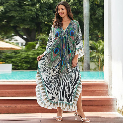 2.Maxi Kaftan Beach Dresses for Women – Artistic Summer Robe with Bold Prints
