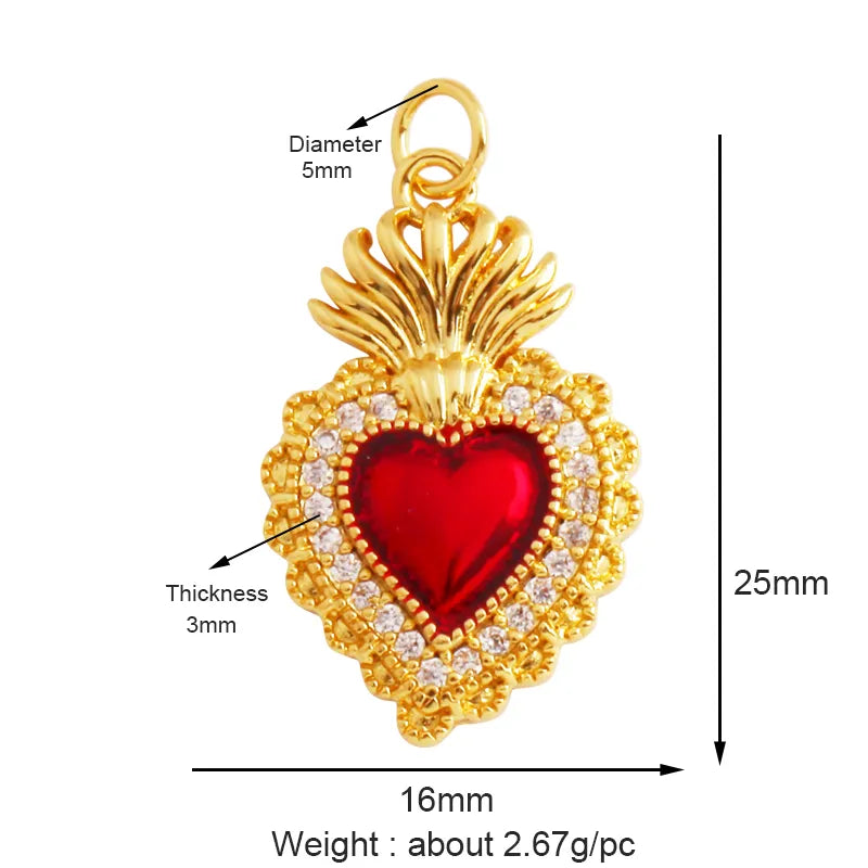 Sacred Red Love Heart Charm 18K Real Gold Plated Pendant - ALOE WINGS STORE