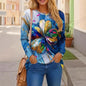 Cute Cat 3D Print Long Sleeve T-Shirt for Women – Oversized Animal Design Casual Top, Fashionable Knit Tee with Tie-Dye Effect, All-Season Comfort Wear