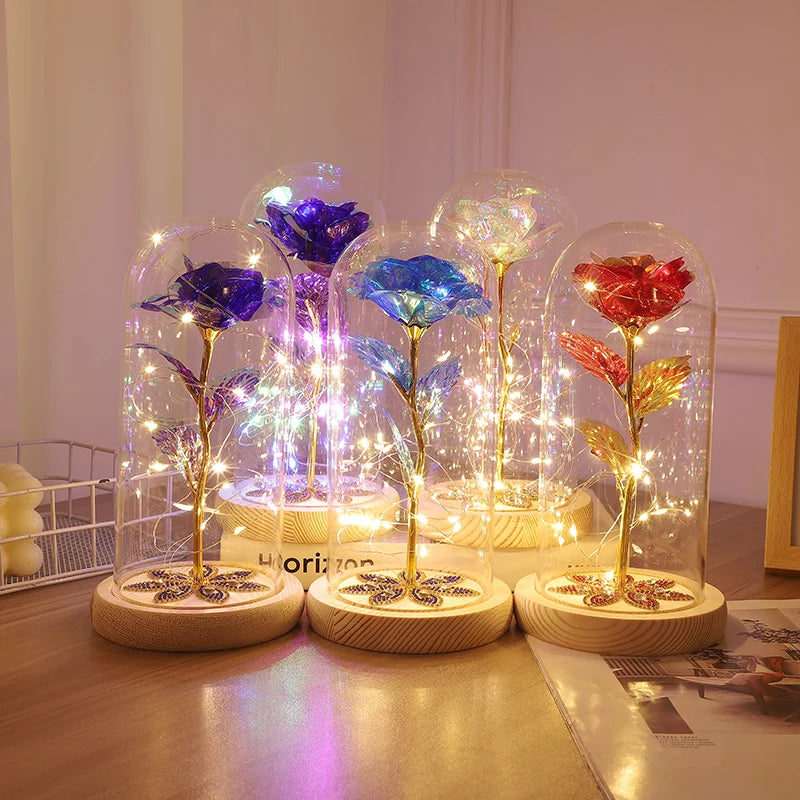 24K Gold Foil Flower Magic Galaxy Rose Eternal Dome LED Fairy Lights-ALOE WINGS STORE