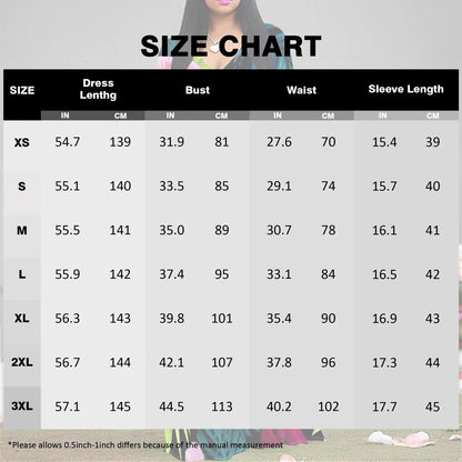 Black Tropical Floral Maxi Dresses S‑3XL V‑Neck Wrap Style with Tie Waist & 3/4 Sleeves