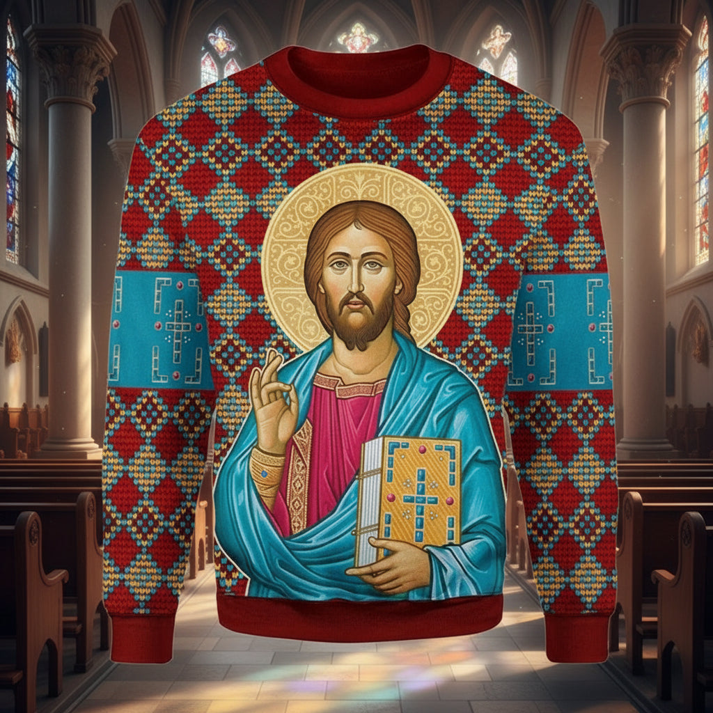 2.Retro Christian 3D Printed Sweatshirt for Men – Faith Streetwear Pullover with Religious Art, O-Neck Knit Sweater for Daily Wear – Plus Size XS-6XL