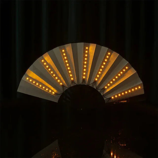 LED Light-Up Foldable Hand Fan – Glowing Neon Bamboo Fan for Dance, Concerts, & Performance Props