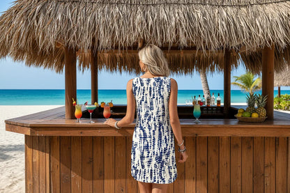 Starlight Geometric Summer Dresses for Women – Sleeveless O-Neck Knee-Length Casual Floral Print Polyester Dress – Loose Fit, Slight Stretch, Perfect for Beach & Vacation (S-XXXL)