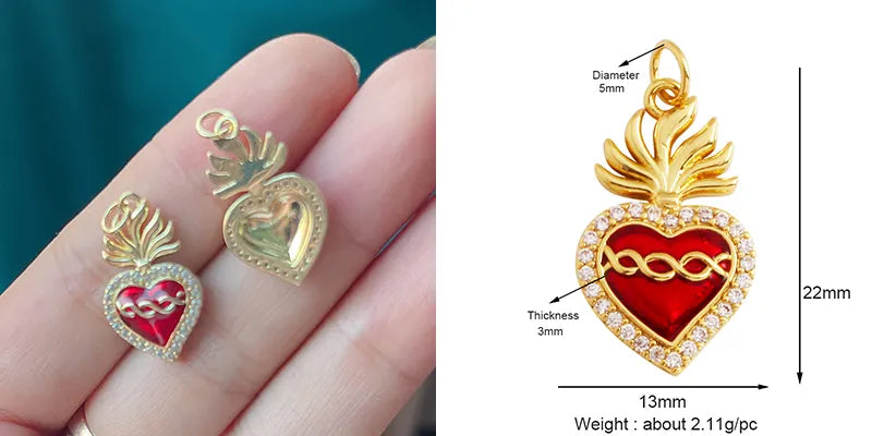 Sacred Red Love Heart Charm 18K Real Gold Plated Pendant-ALOE WINGS STORE