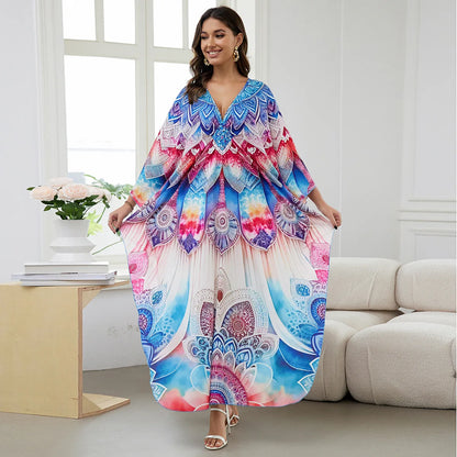 2.Maxi Kaftan Beach Dresses for Women – Artistic Summer Robe with Bold Prints