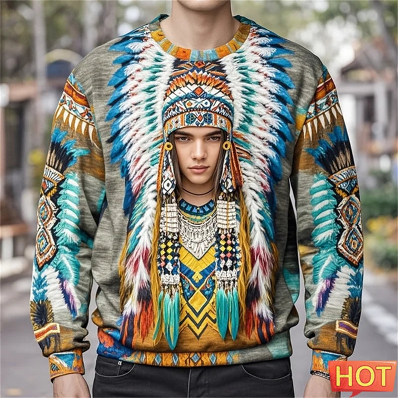 2.Colorful Native-Inspired Unisex Harajuku Ethnic O-Neck Long-Sleeve Sweatshirts (Small to Oversize) [SELECTION] - ALOE WINGS STORE