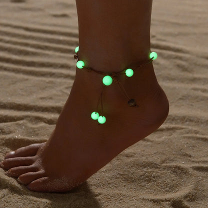 Glow-in-the-Dark Boho Anklet – Adjustable Beach Bracelet - Stackable Summer Foot Jewellery
