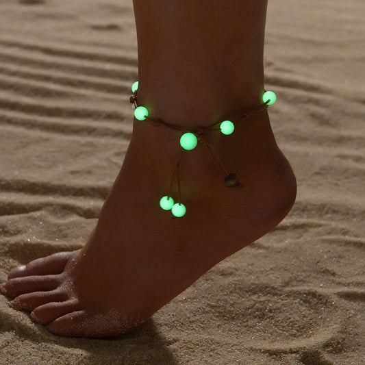 Glow-in-the-Dark Boho Anklet – Adjustable Beach Bracelet - Stackable Summer Foot Jewellery