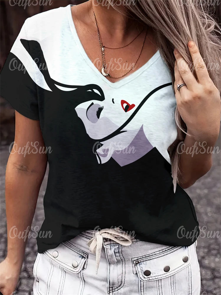 Woman Face Shape Fashion Short Sleeve T-Shirt [SELECTION] - ALOE WINGS STORE