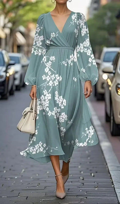 Elegant Floral & Patterned Knee-Length Dresses - Versatile Long Sleeve Casual Chic for Every Occasion