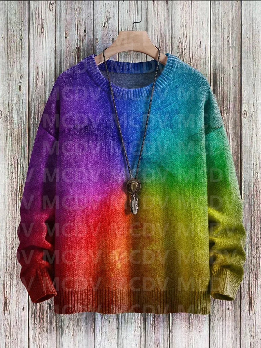 Vintage Gradient Art Print Casual Knit Pullover Sweater Women For Men Sweater