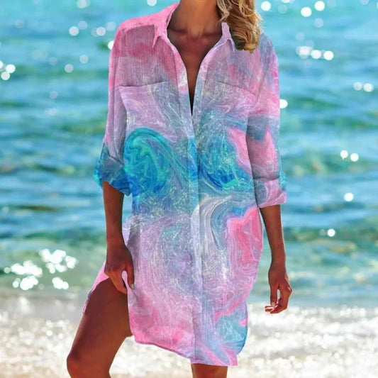 3.Boho Style Summer Cover-Up – Women's Tropical Print Beach Blouse Selection