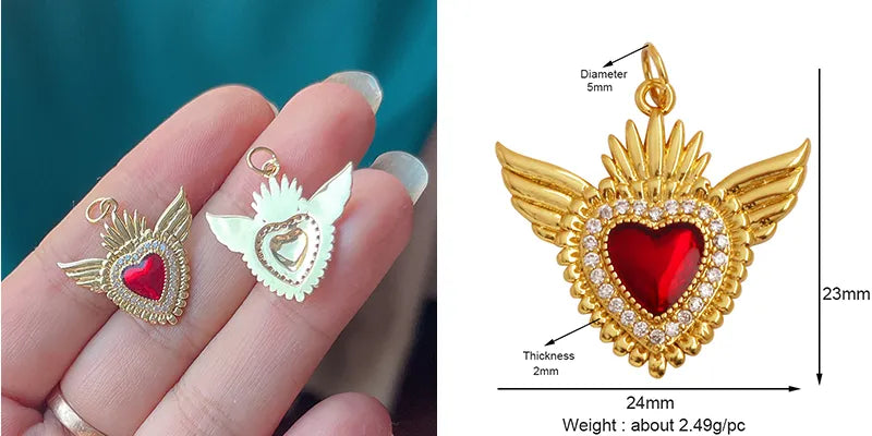 Sacred Red Love Heart Charm 18K Real Gold Plated Pendant-ALOE WINGS STORE