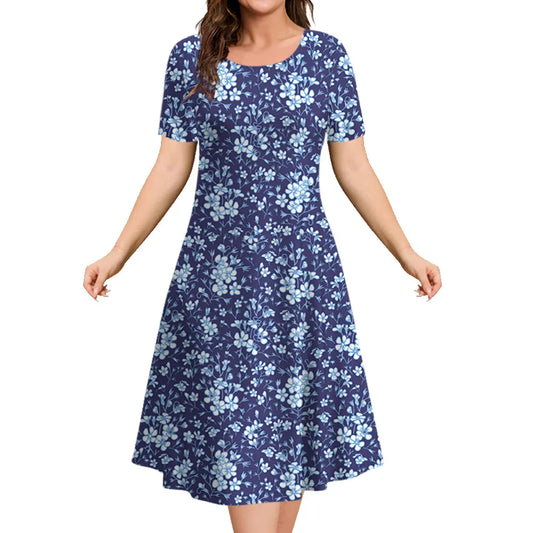 Blue Floral Classy Floral Ladies Sun Dress - ALOE WINGS STORE