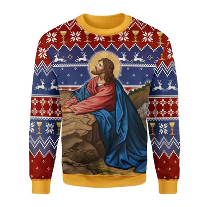 2.Retro Christian 3D Printed Sweatshirt for Men – Faith Streetwear Pullover with Religious Art, O-Neck Knit Sweater for Daily Wear – Plus Size XS-6XL