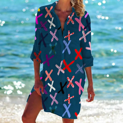 1.Boho Style Summer Cover-Up – Women's Tropical Print Beach Blouse Selection