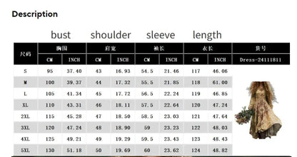 Boho Celestial Vintage Maxi Dress - Long Sleeve V-Neck Empire Waist A-Line Gown | Ethereal Streetwear & Festival Vestidos