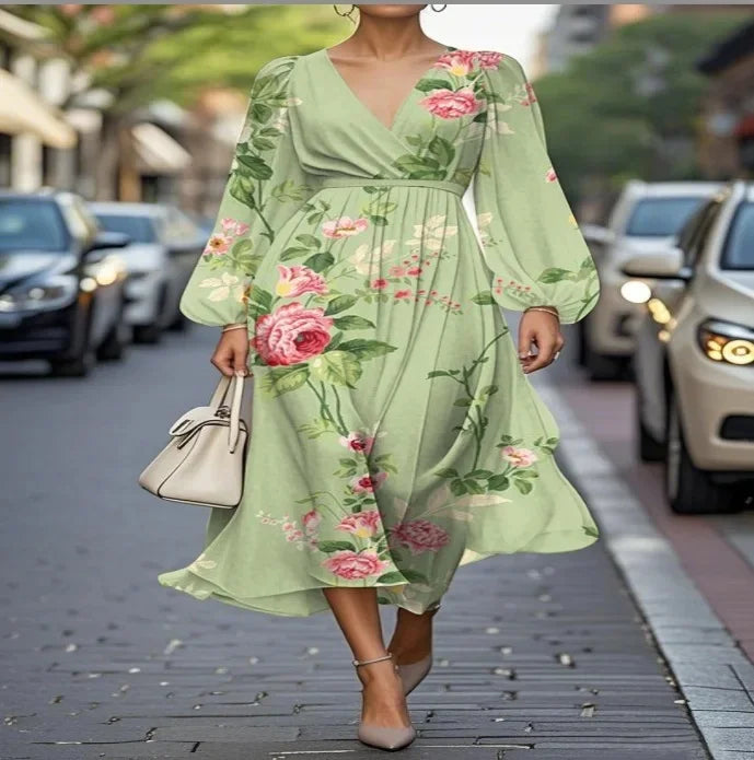 Elegant Floral & Patterned Knee-Length Dresses - Versatile Long Sleeve Casual Chic for Every Occasion