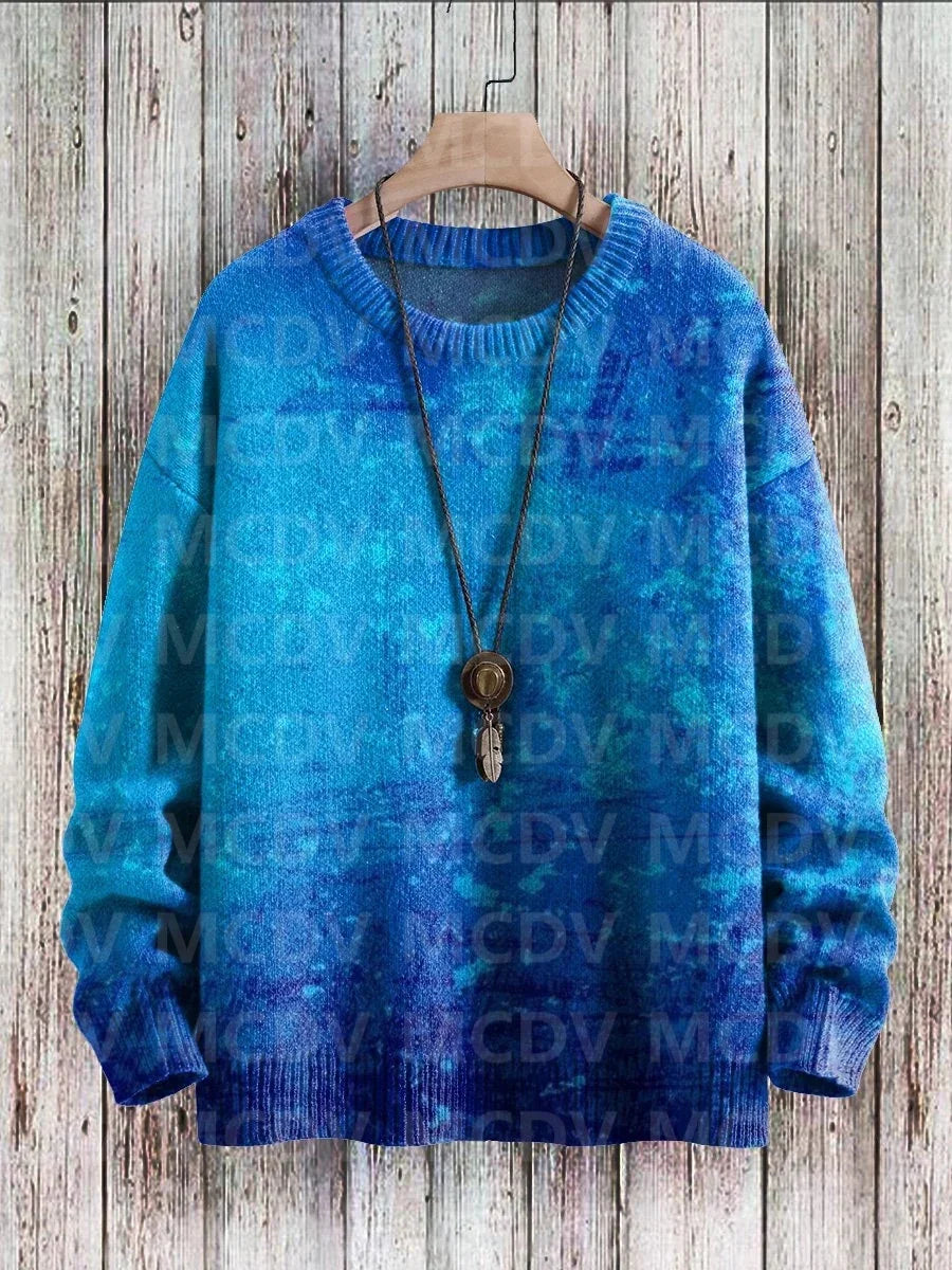Vintage Gradient Art Print Casual Knit Pullover Sweater Women For Men Sweater