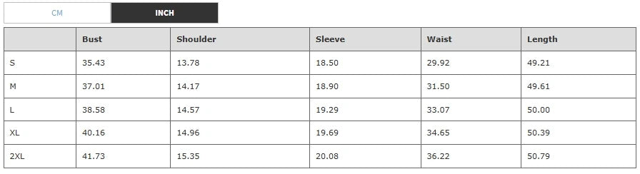 Sizing chart for Gymystars dress, displaying measurements for various sizes