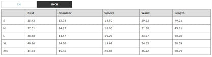 Sizing chart for Gymystars dress, displaying measurements for various sizes
