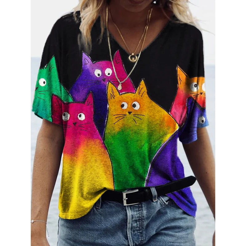 4.Chic & Playful 3D Cat Print T-Shirts - ALOE WINGS STORE