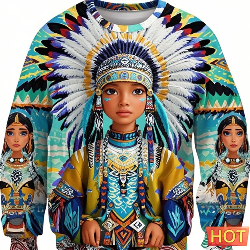 1.Colorful Native-Inspired Unisex Harajuku Ethnic O-Neck Long-Sleeve Sweatshirts (Small to Oversize) [SELECTION] - ALOE WINGS STORE