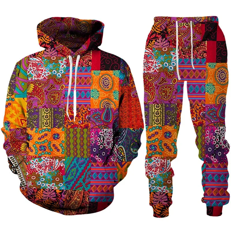 Ethnic Patterns 3D Print Tracksuit – Stylish Unisex Hoodie & Trousers Set [SELECTION]