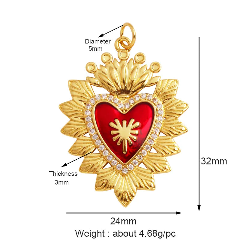 Sacred Red Love Heart Charm 18K Real Gold Plated Pendant - ALOE WINGS STORE