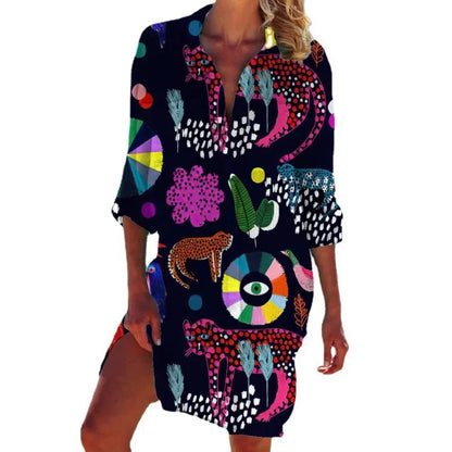 3.Boho Style Summer Cover-Up – Women's Tropical Print Beach Blouse Selection