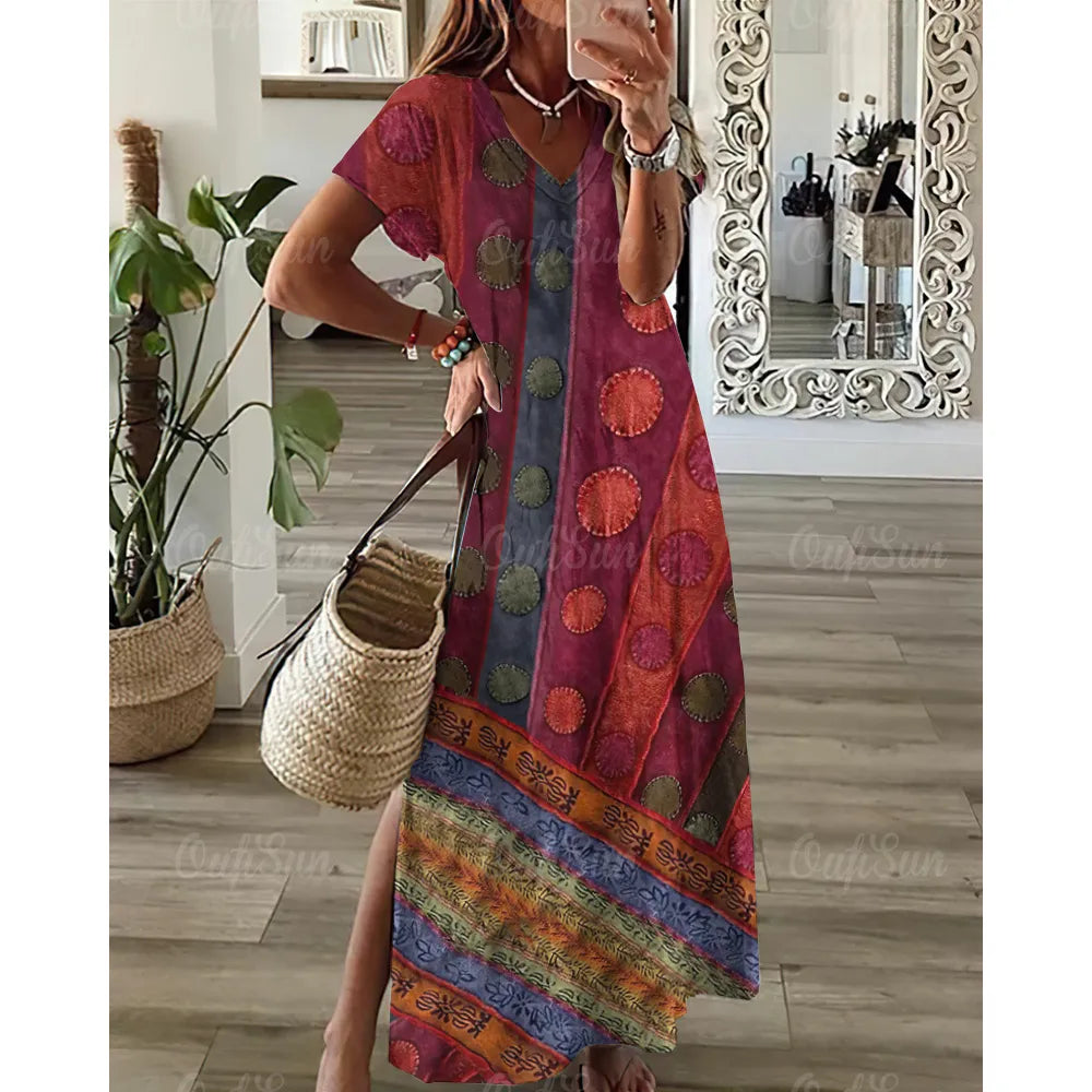 Orange Shapes Ladies Ethnic Summer Long Dress - ALOE WINGS STORE