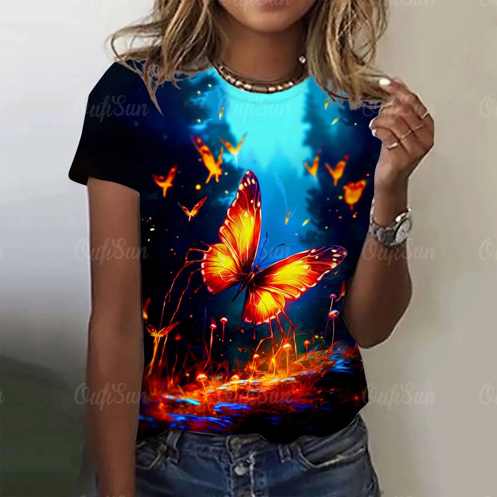 Glowing Butterfly Ladies T-Shirt [SELECTION] - ALOE WINGS STORE