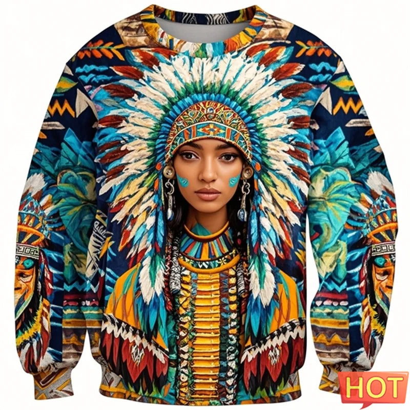 1.Colorful Native-Inspired Unisex Harajuku Ethnic O-Neck Long-Sleeve Sweatshirts (Small to Oversize) [SELECTION] - ALOE WINGS STORE