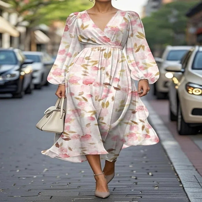 Elegant Floral & Patterned Knee-Length Dresses - Versatile Long Sleeve Casual Chic for Every Occasion