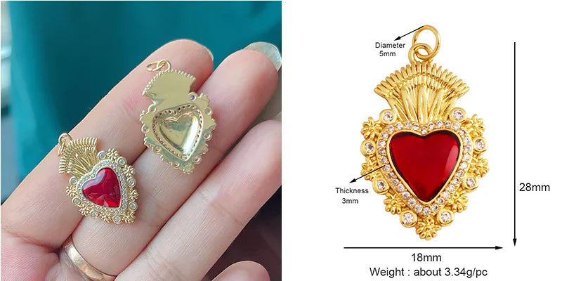 Sacred Red Love Heart Charm 18K Real Gold Plated Pendant-ALOE WINGS STORE