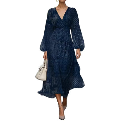 Elegant Floral & Patterned Knee-Length Dresses - Versatile Long Sleeve Casual Chic for Every Occasion