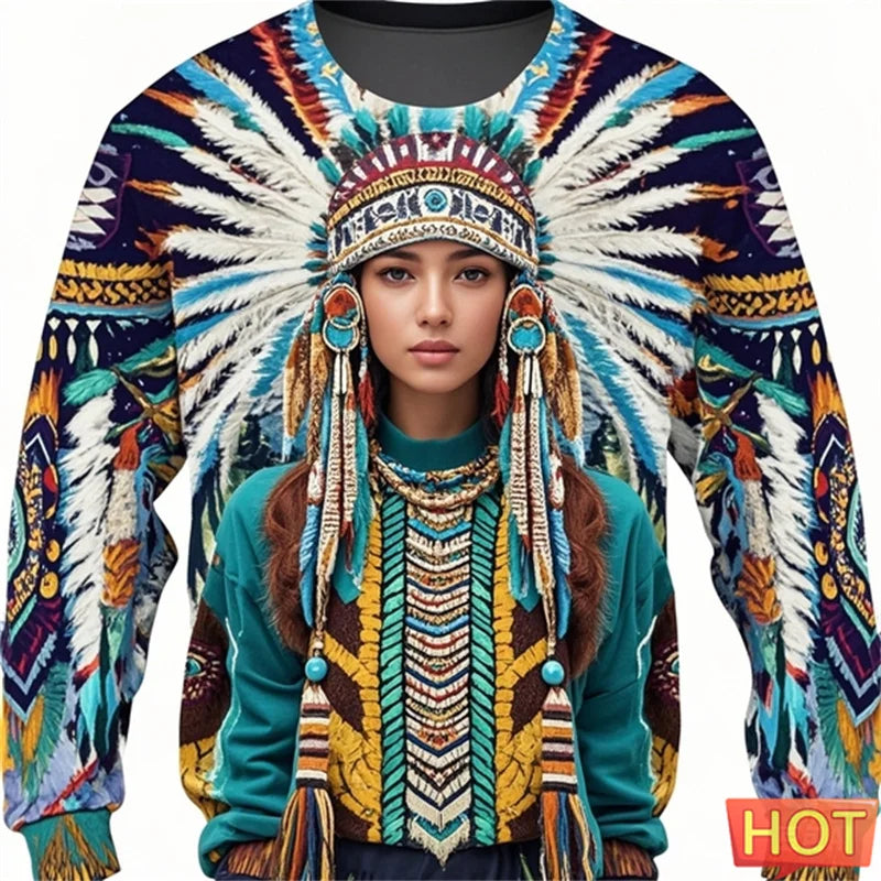 2.Colorful Native-Inspired Unisex Harajuku Ethnic O-Neck Long-Sleeve Sweatshirts (Small to Oversize) [SELECTION] - ALOE WINGS STORE