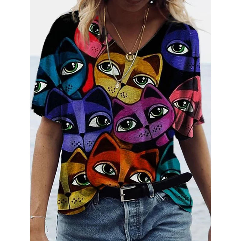3.Chic & Playful 3D Cat Print T-Shirts - ALOE WINGS STORE